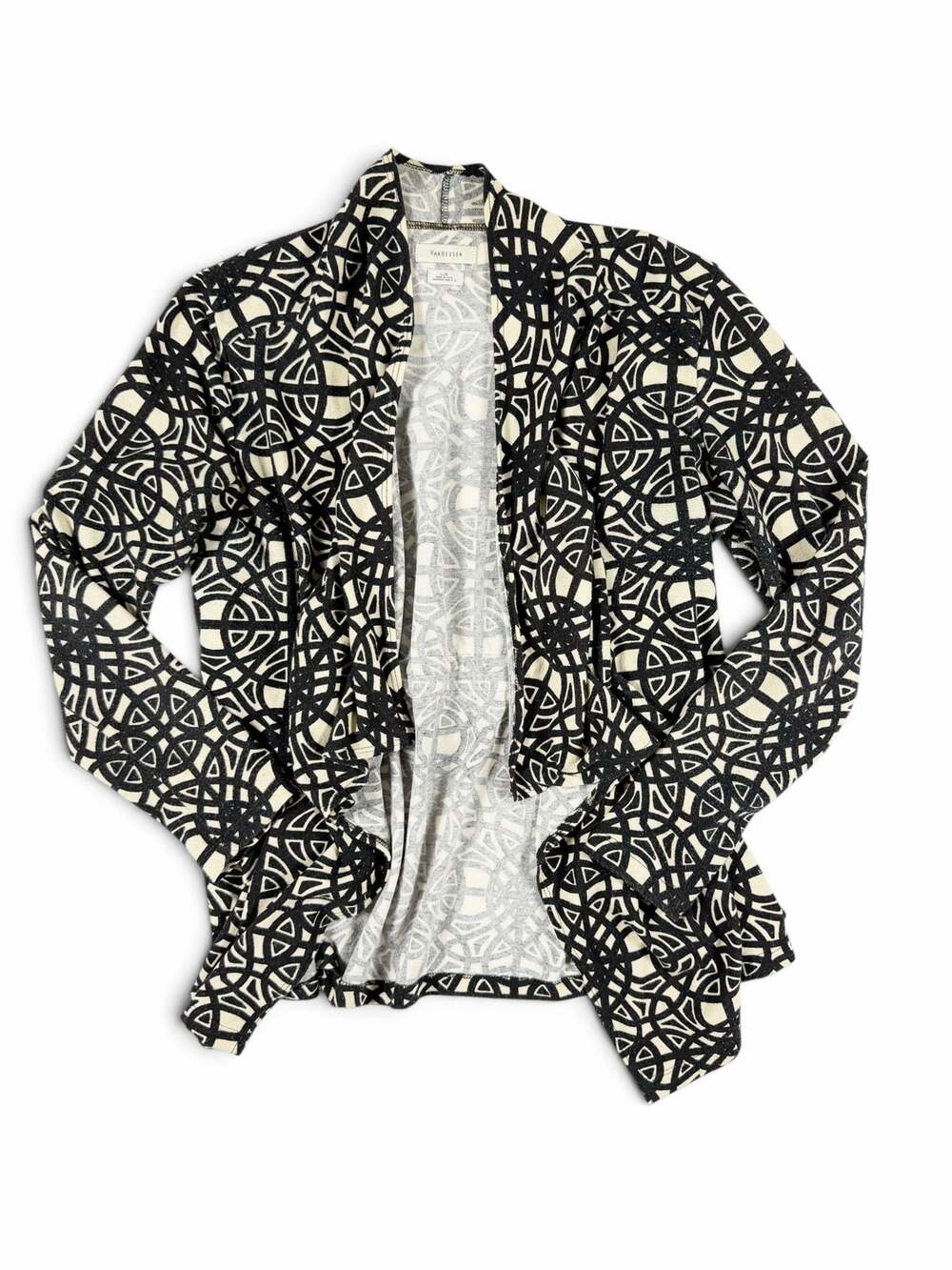 Van Heusen Women’s Abstract Print Open Front Cardigan Black Cream Large